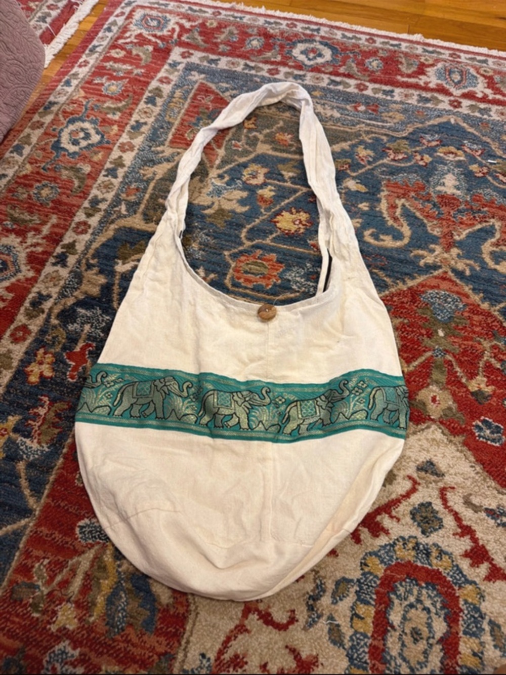 White Boho Elephant-Trim Shoulder Bag original from Thailand